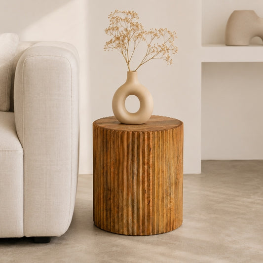 Solid Wood Fluted Side Table | Modern Wooden Accent Table